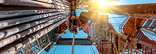looking up into a drilling rig
